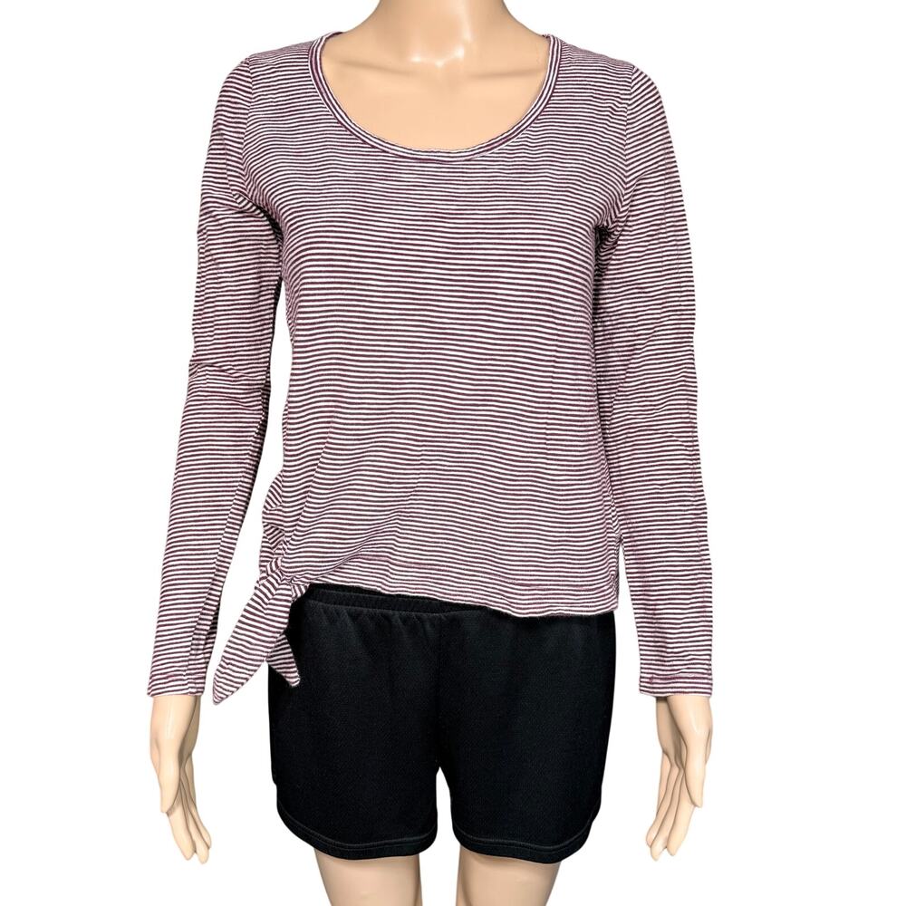 Gap Womens Easy Tee Shirt Top Tie Hem Stripes Pullover Long Sleeve Red White Sm